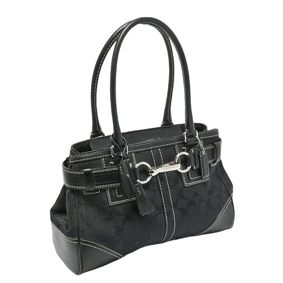 Coach Hampton Sateen & Leather Signature Logo Handbag - Picture 2 of 11